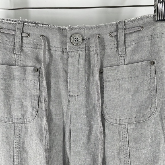 Inc linen wide leg pants frayed waist drawstring gray coastal lagenlook sz 2 - Picture 7 of 8